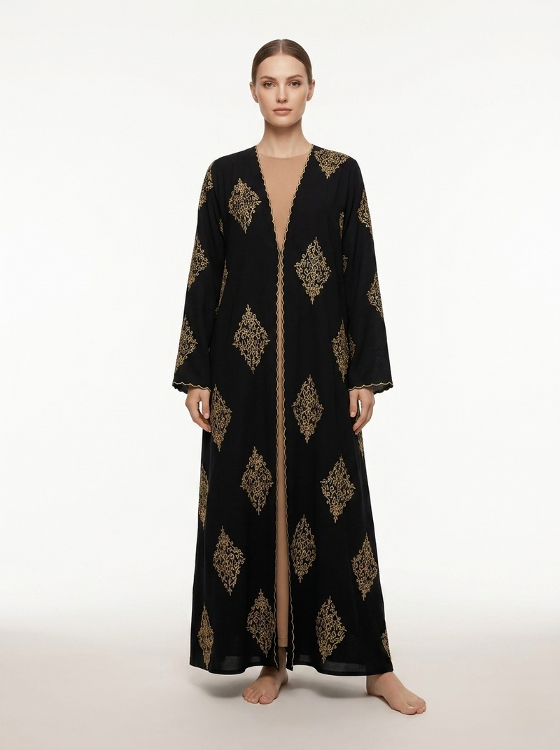 Abaya Brodée Noire Kimono Nadia