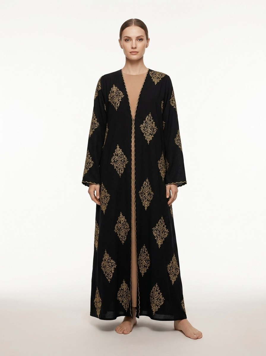 Abaya Brodée Noire Kimono Nadia
