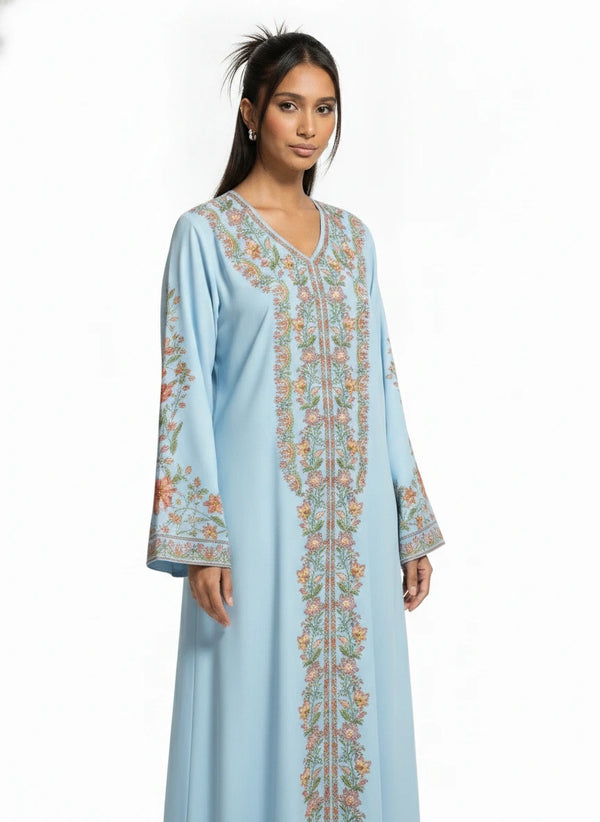 Abaya Farida Brodée Bleu Ciel