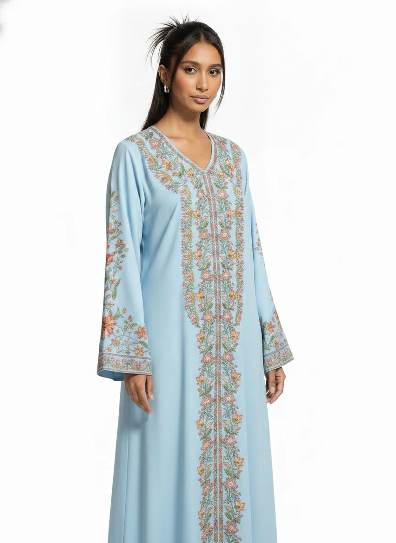 Abaya Farida Brodée Bleu Ciel