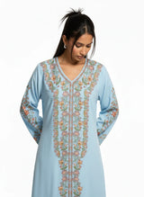 Abaya Farida Brodée Bleu Ciel