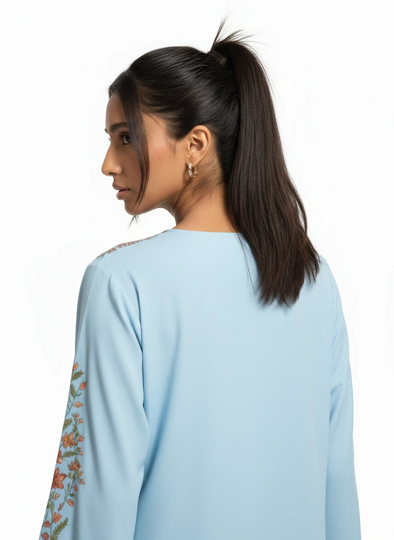 Abaya Farida Brodée Bleu Ciel